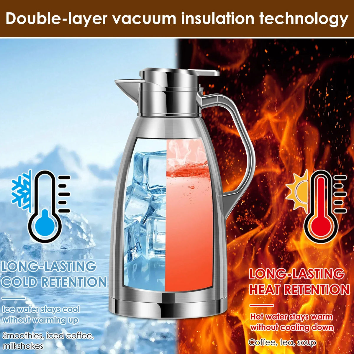 2.3L Vacuum Insulated Thermal Carafe – Stainless Steel Coffee Jug