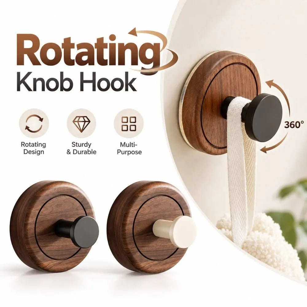Walnut Wood Suction Cup Hook – No-Drill Removable Towel Hook