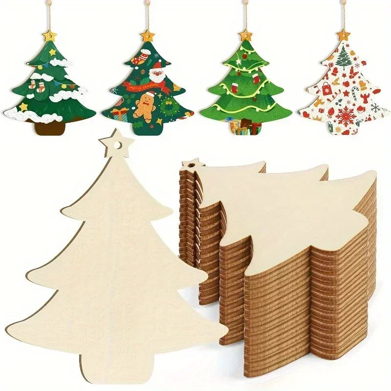 10Pcs Unfinished Wooden Christmas Tree Craft Set for Painting