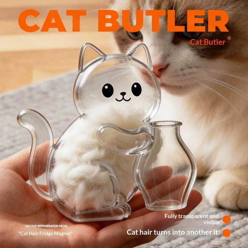 Cat Shaped Fridge Magnet with Pet Fur Keepsake Storage