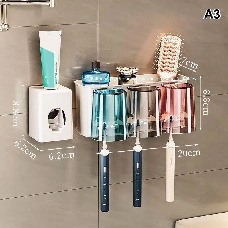 Wall Mounted Toothbrush Holder with Cups – No Drill