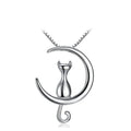 Women's Moon Cat Pendant Necklace | Celestial Gift Jewelry