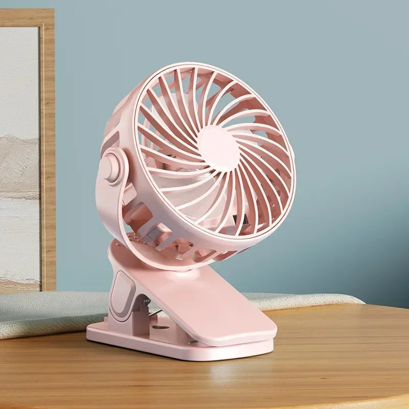 Portable Mini Clip Fan 720° Rotatable USB Rechargeable Night Light