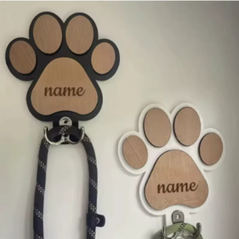 Wooden Dog Leash Hanger – Paw Print Wall Hook | Pet Gift