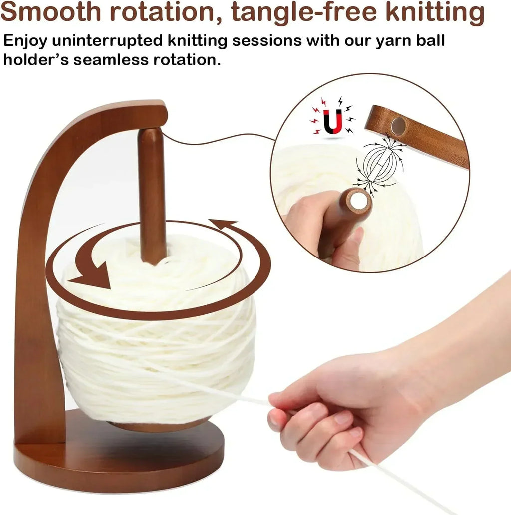 360° Magnetic Wooden Yarn Holder – Knitting & Crochet Tool
