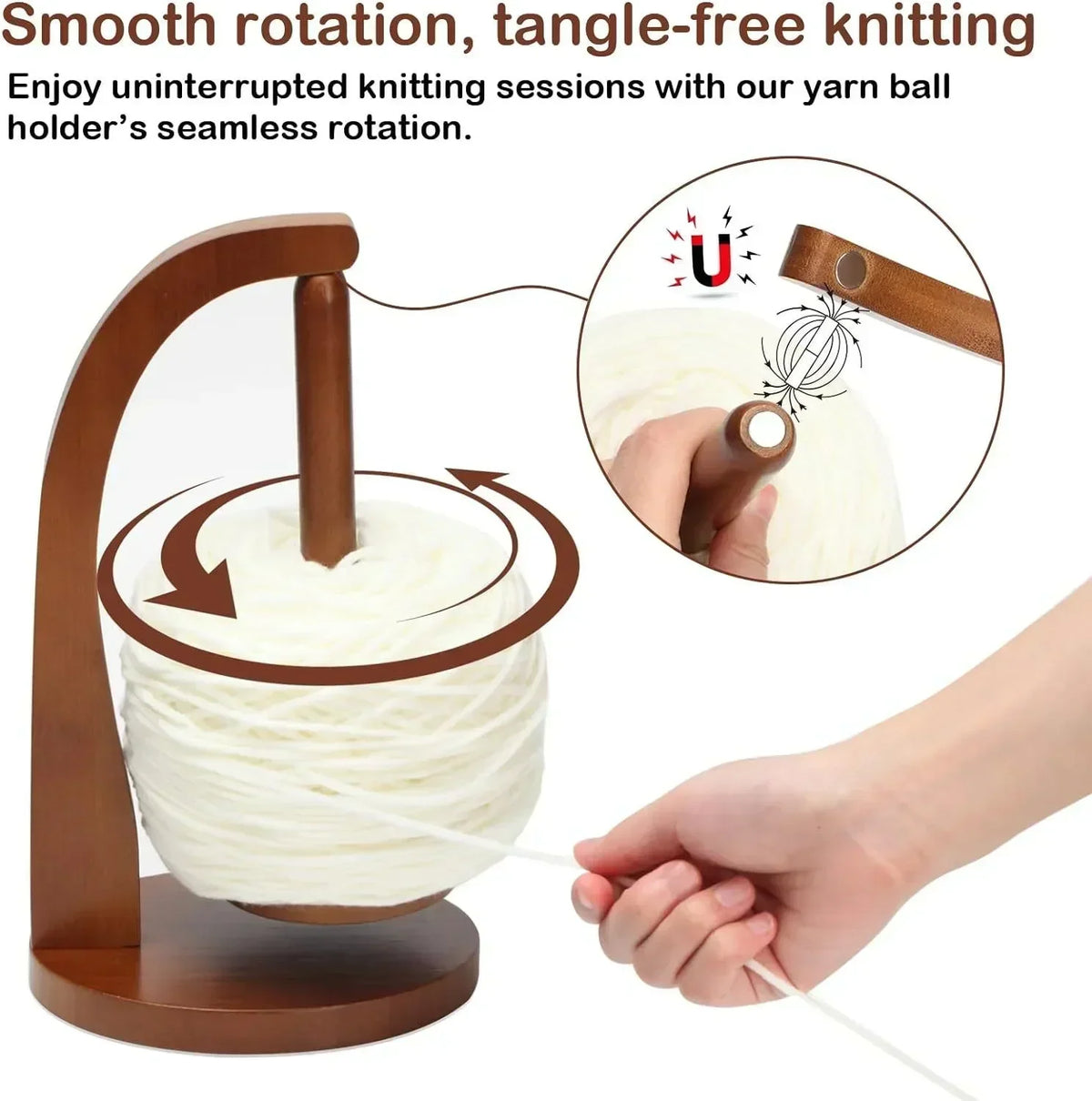 360° Magnetic Wooden Yarn Holder – Knitting & Crochet Tool
