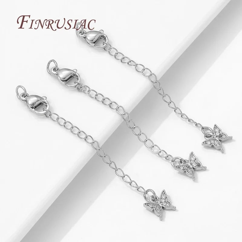 Rhodium Butterfly Extension Chains with Lobster Clasps – DIY Jewelry