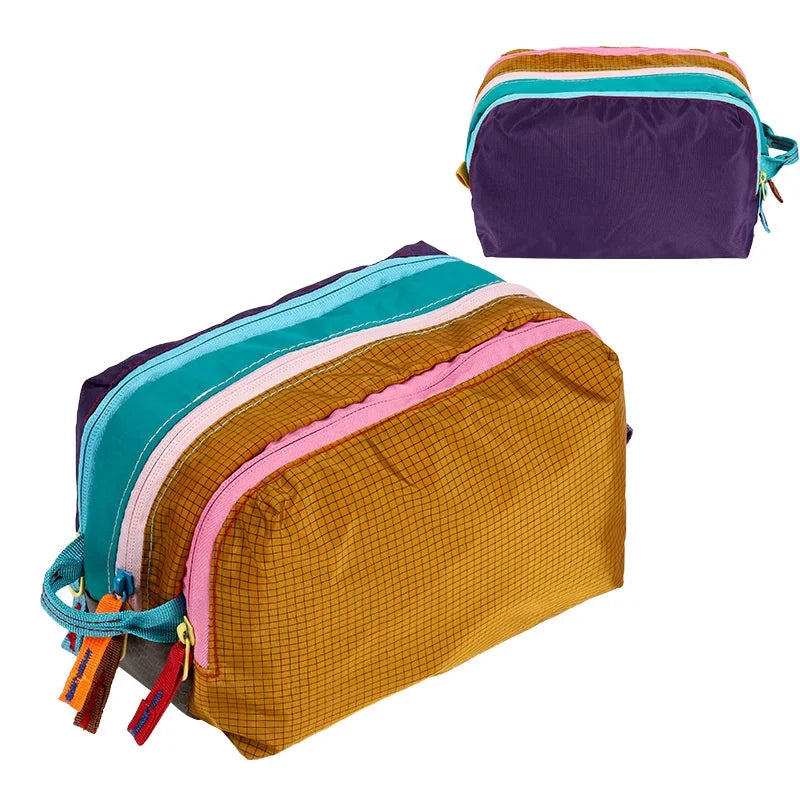 Waterproof Nylon Makeup Bag | Multi-Pocket Color Block Pouch