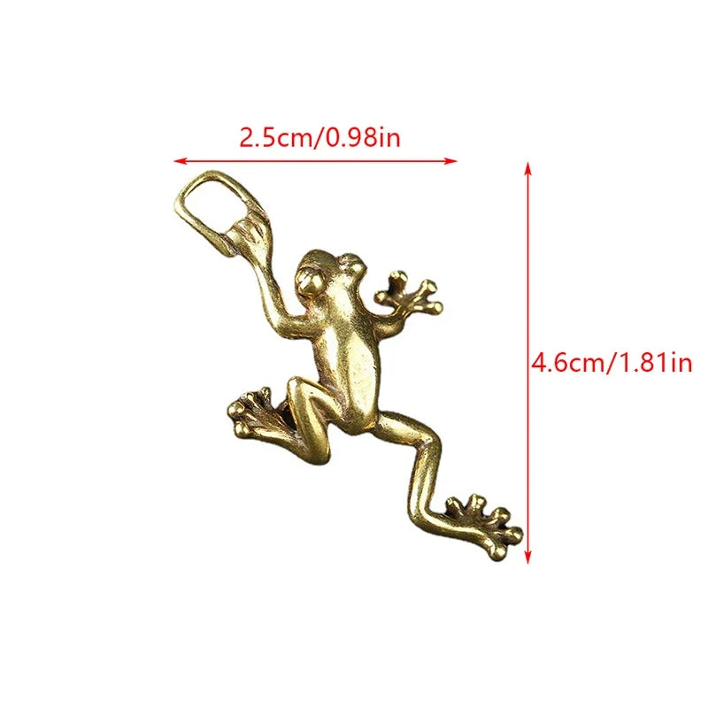 Solid Brass Leaping Frog Miniature Statue Keychain & Décor