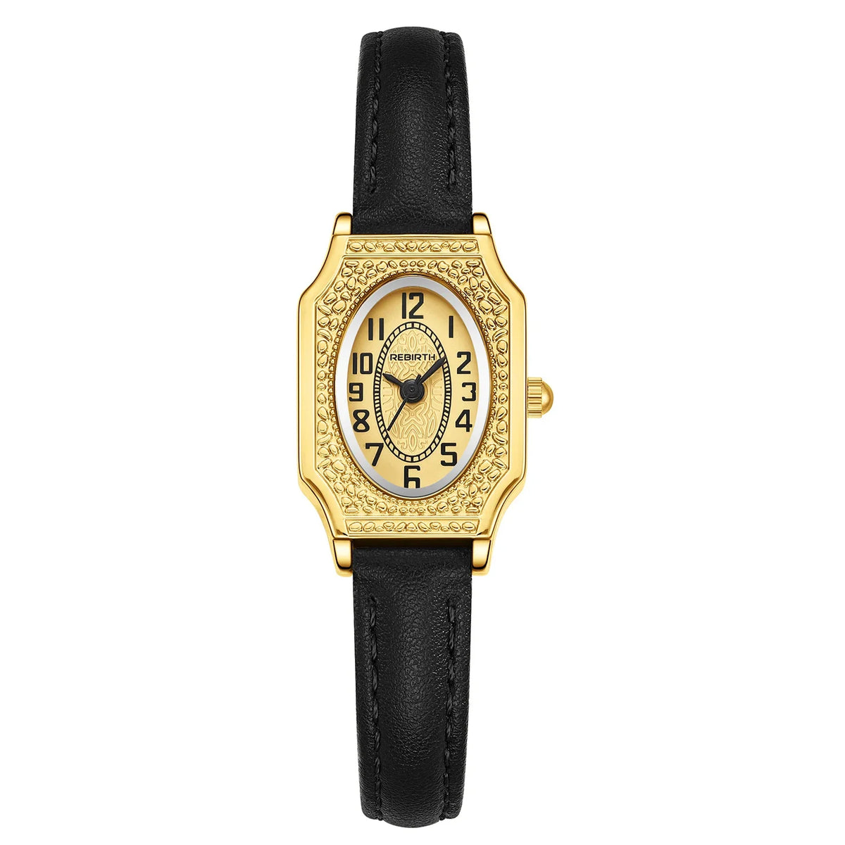 REBIRTH Women's Retro Quartz Watch – Oval Dial & Leather Strap