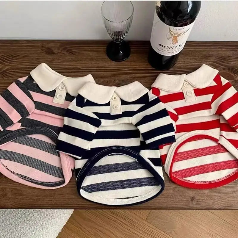 Striped Dog & Cat Shirt – Soft Polyester Pet Pullover S–2XL