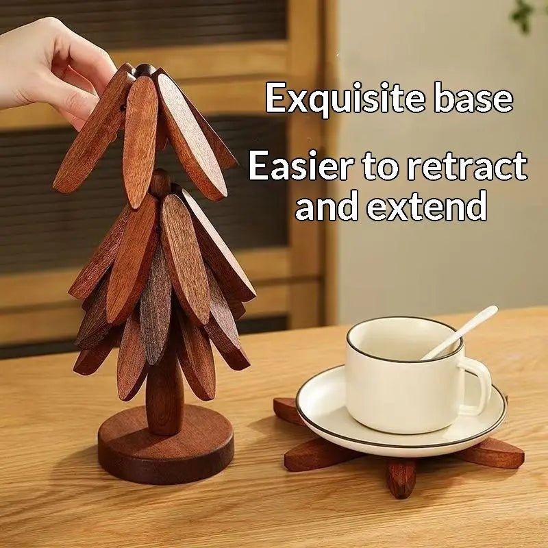 Foldable Bamboo Tree Trivet | Heat Resistant Non-Slip Kitchen Mat