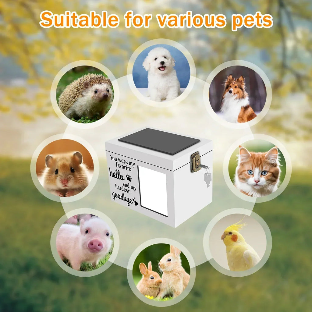 Wood Pet Memorial Urn with Photo Frame, Key & Lock – Dog & Cat