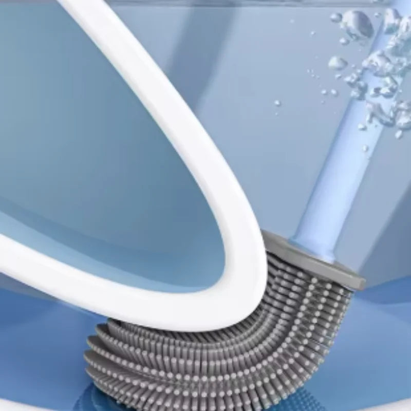 Silicone Toilet Brush & Wall-Mounted Holder Set | Flat Head
