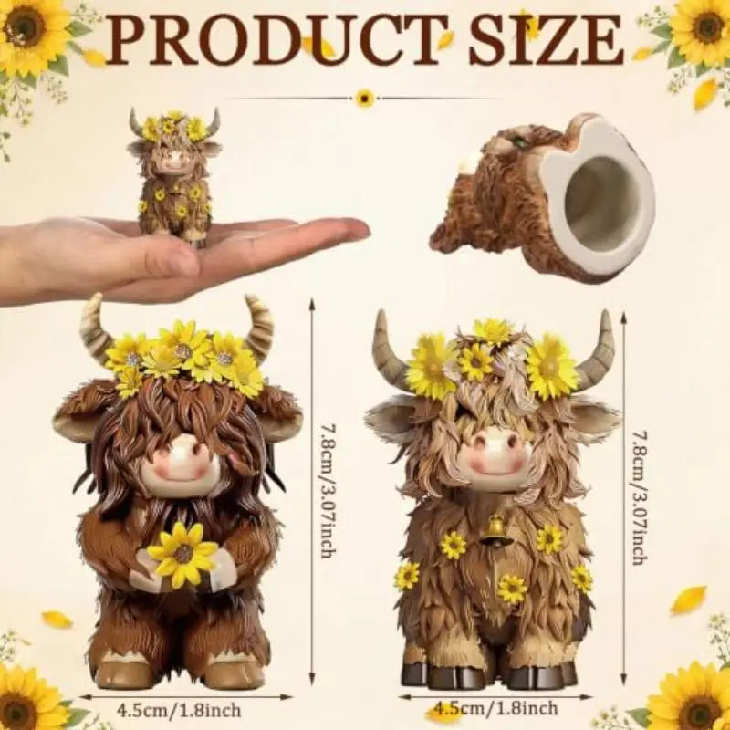 Resin Highland Cow Figurine Set – Sunflower Farmhouse Decor