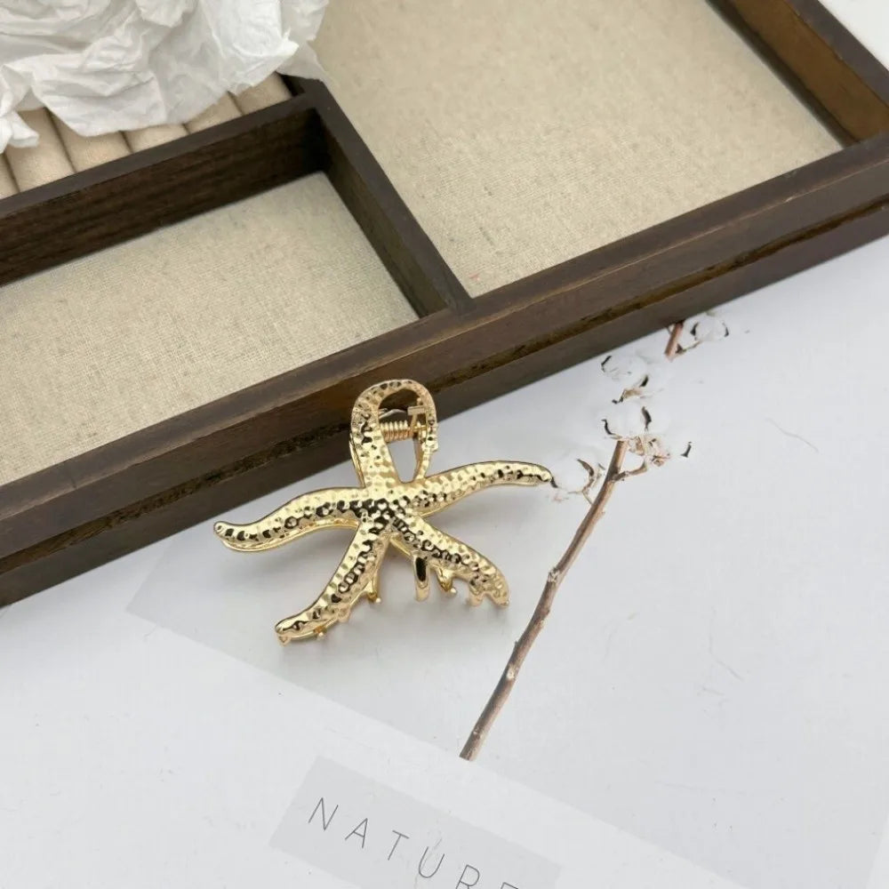 Ocean Starfish Hair Claw Clip Gold Metal Large Barrette