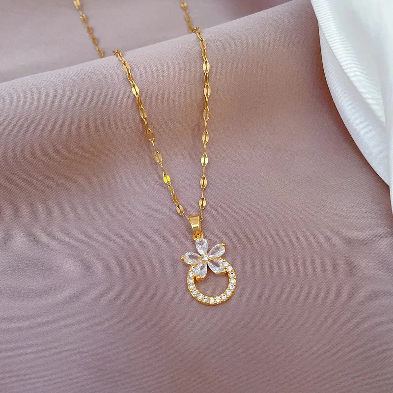 Flower Hoop Pendant Necklace Gold Stainless Steel – Nixie