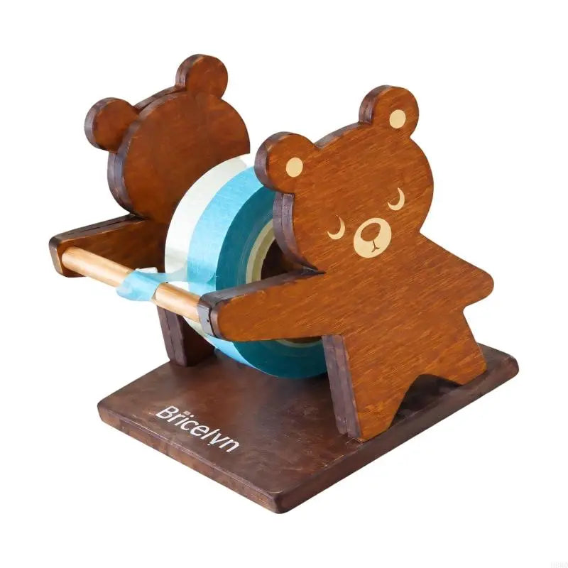 Wooden Bear Tape Dispenser – Multi-Roll Holder with Cutter