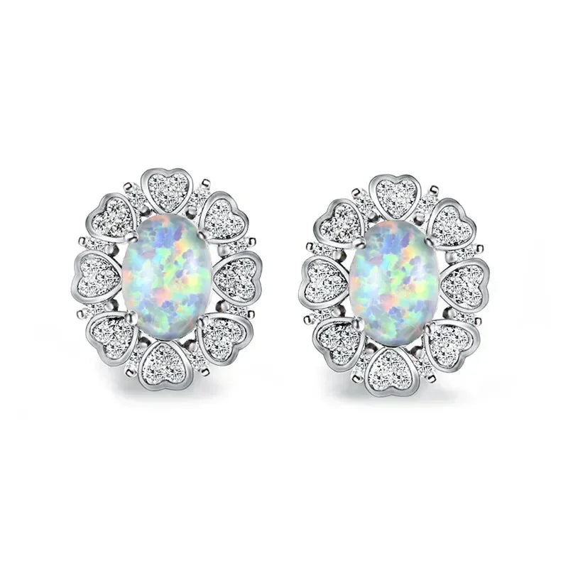 White Simulated Opal Drop Earrings – Classic Zinc Alloy