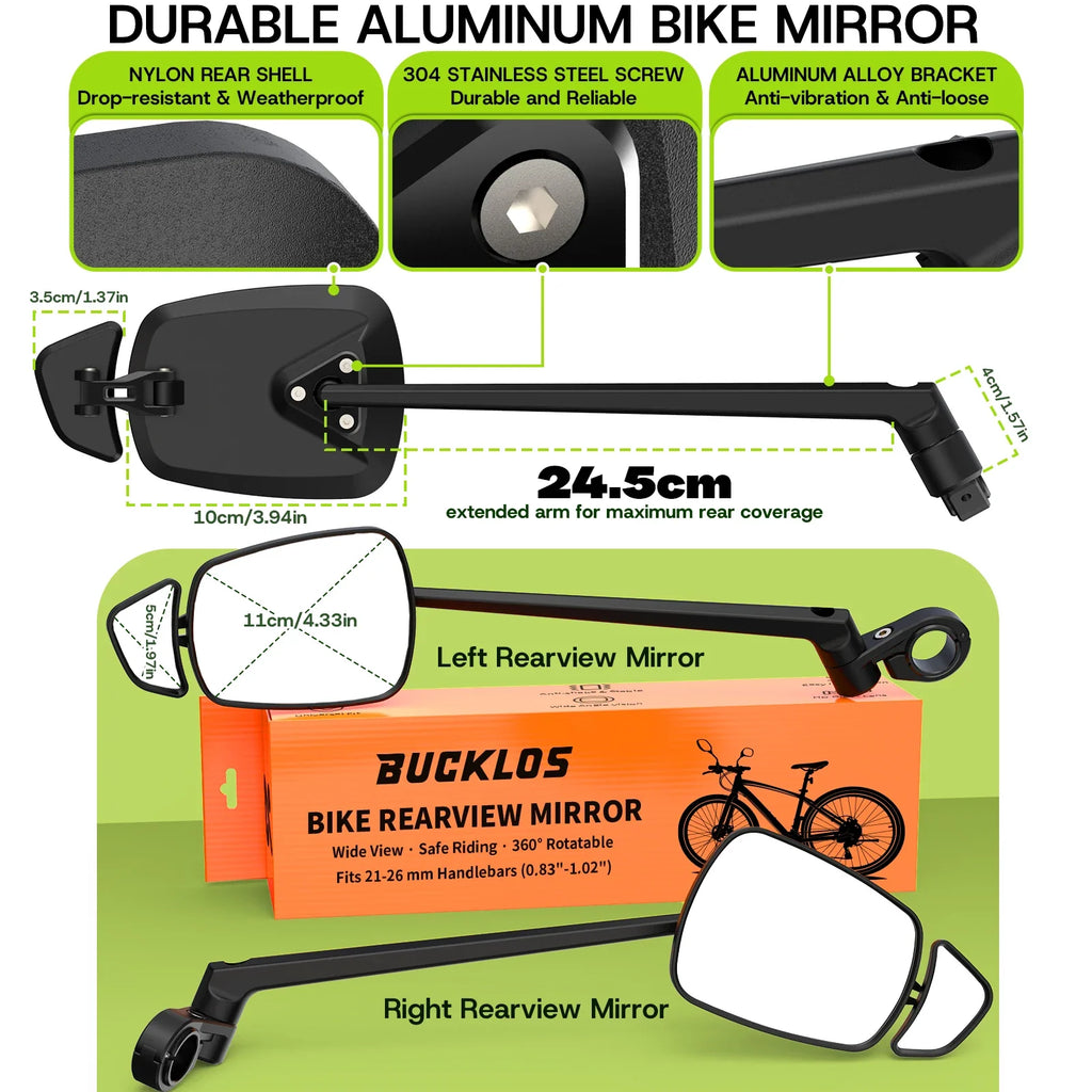BUCKLOS 360° Adjustable Wide-Angle Bike Handlebar Mirror