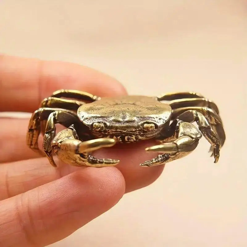 Brass Crab Figurine Antique Tea Pet Desktop Ornament | Handcrafted