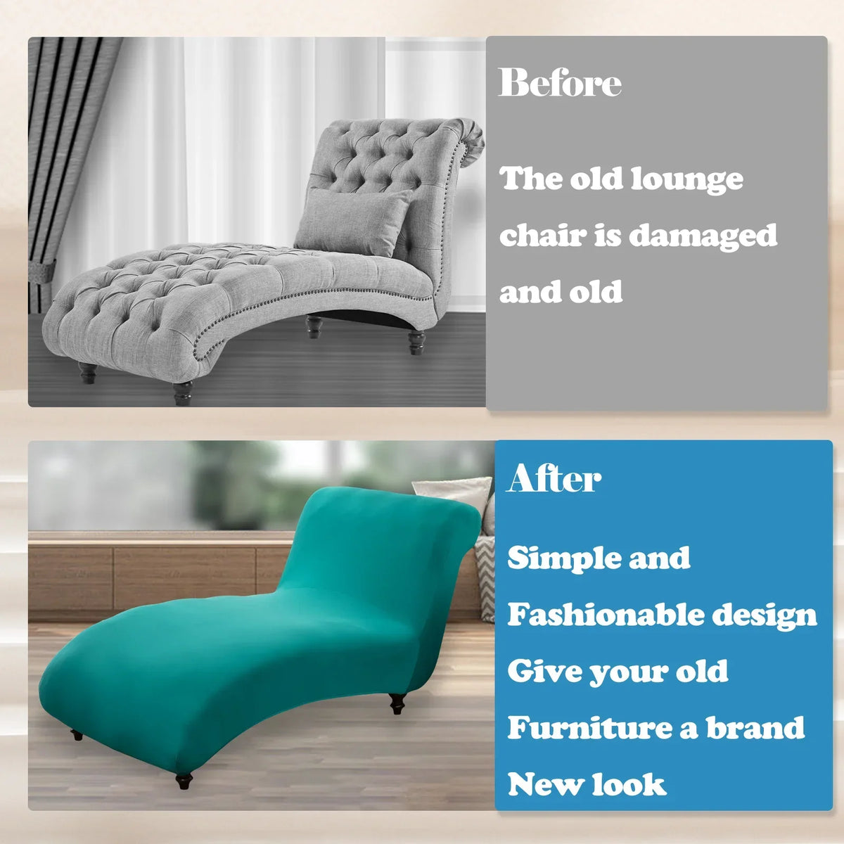 Armless Chaise Lounge Slipcover – Stretch Full Wrap Protector