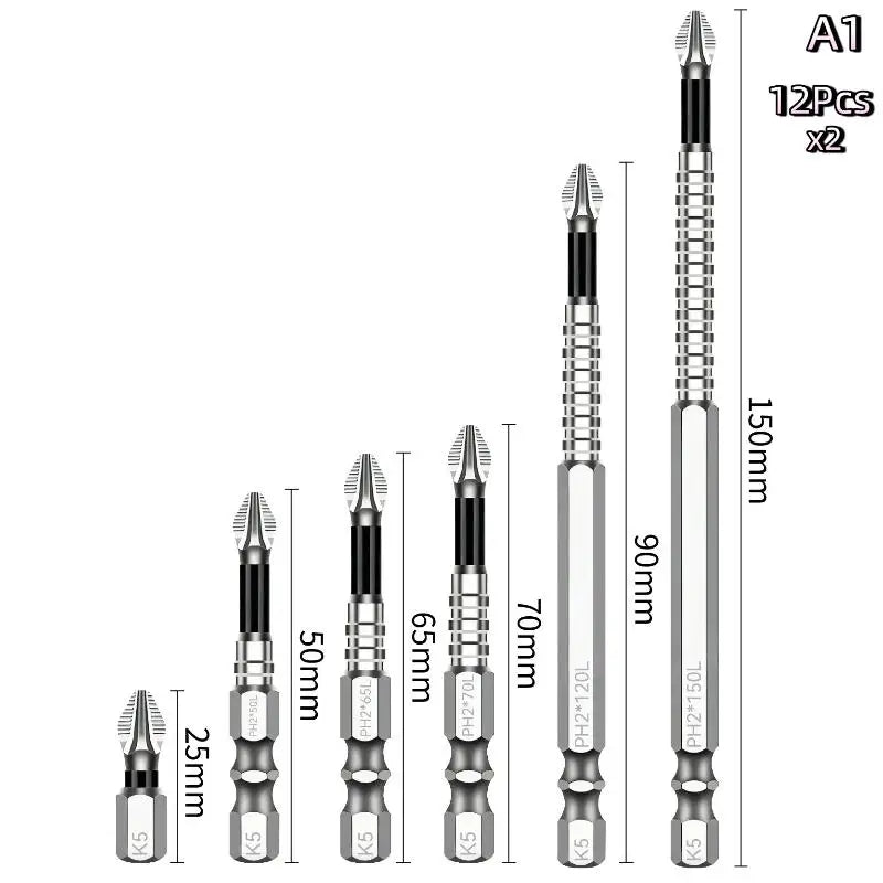 K5 Magnetic Screwdriver Bits Set – Anti-Slip S2 Steel, 6 Sizes