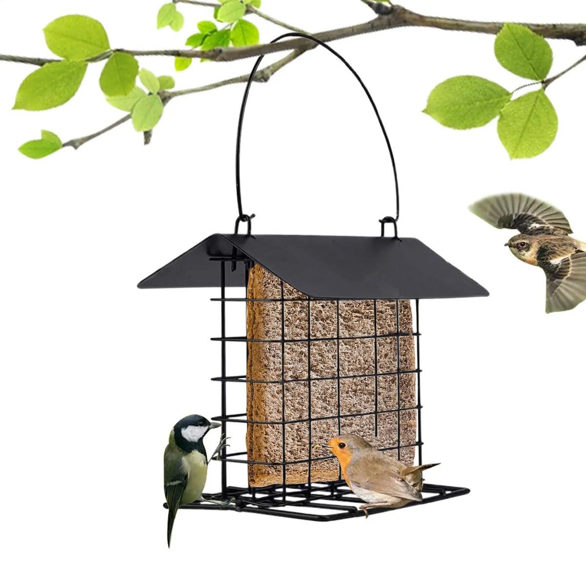 Outdoor Hanging Suet Bird Feeder with Weatherproof Roof