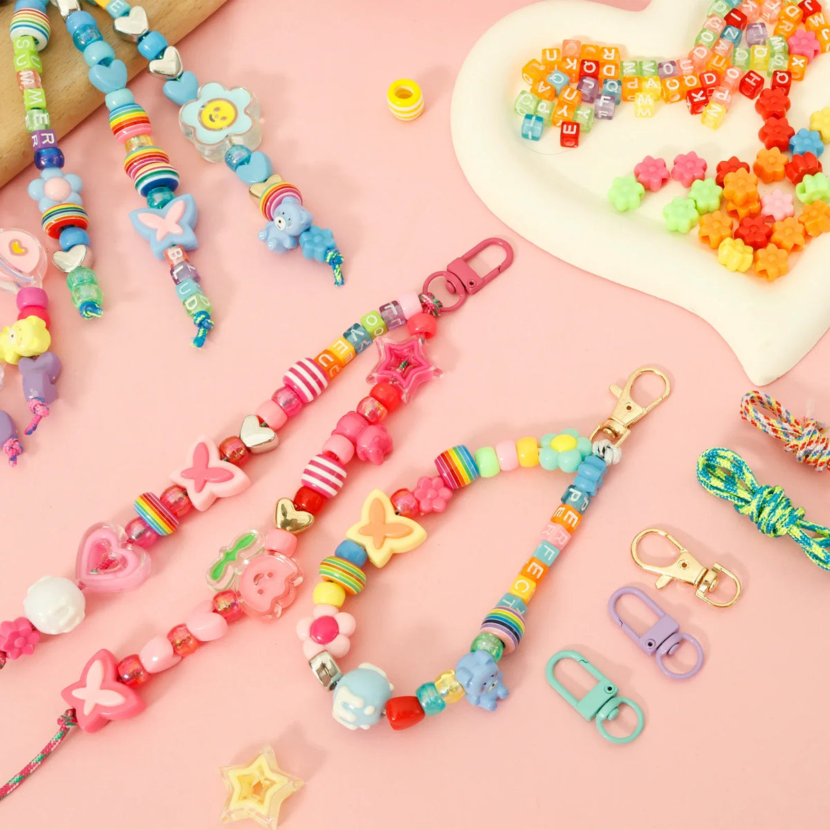 DIY Bead Keychain Making Kit – Colorful Beads & Charms