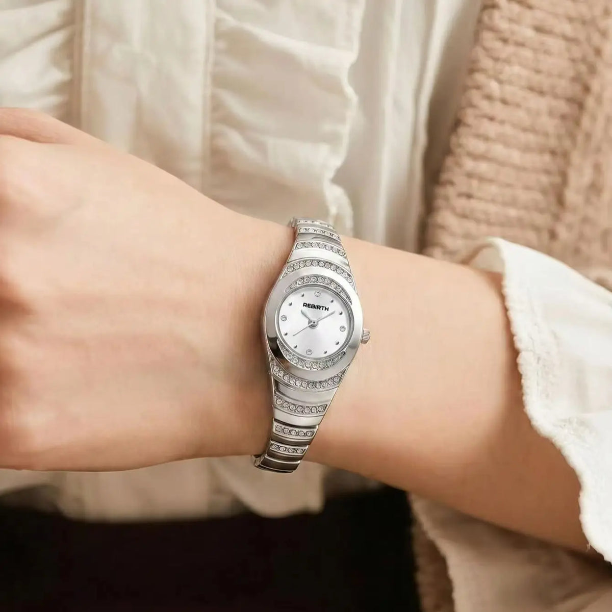 REBIRTH Vintage Oval Diamond Women's Quartz Watch | Steel Band