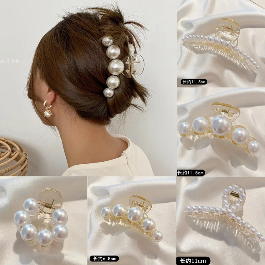 Pearl Hair Claw Clips for Women – Large Korean Shark Barrette