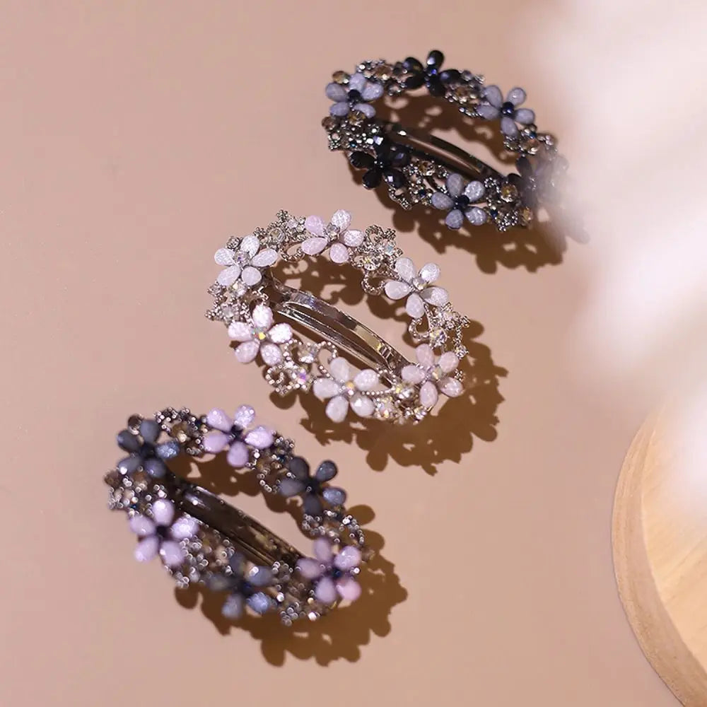 Korean Oval Floral Crystal Hairpin – Zircon Spring Barrette
