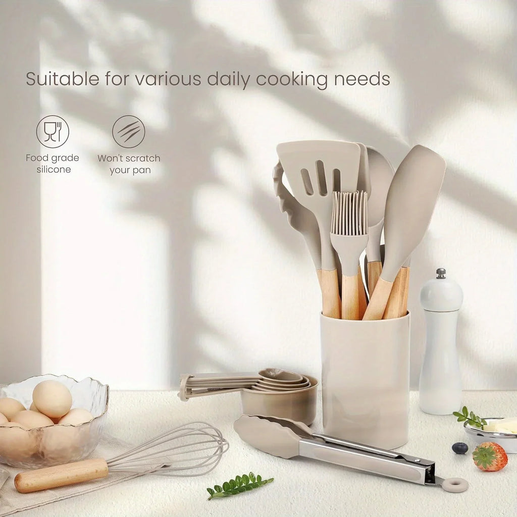 24-Piece Silicone Kitchen Utensil Set – Wooden Handles