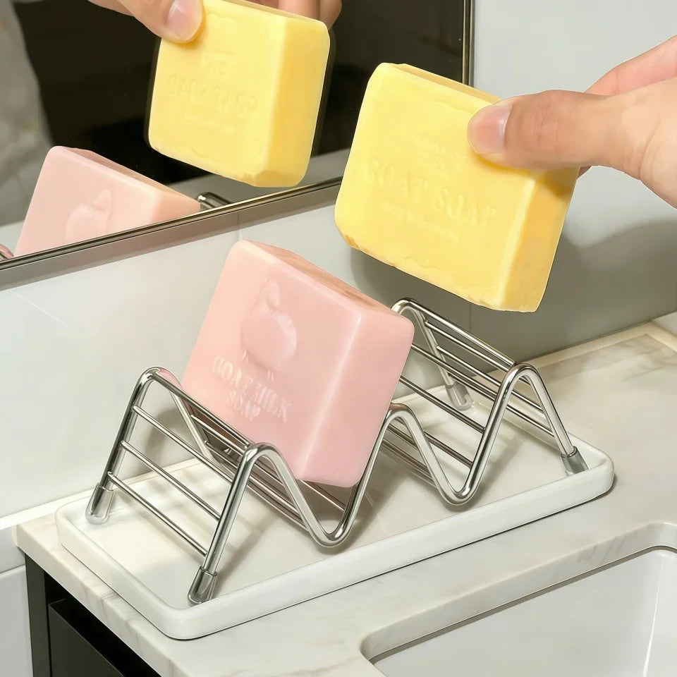 Wavy Stainless Steel Soap Dish with Removable Drip Tray