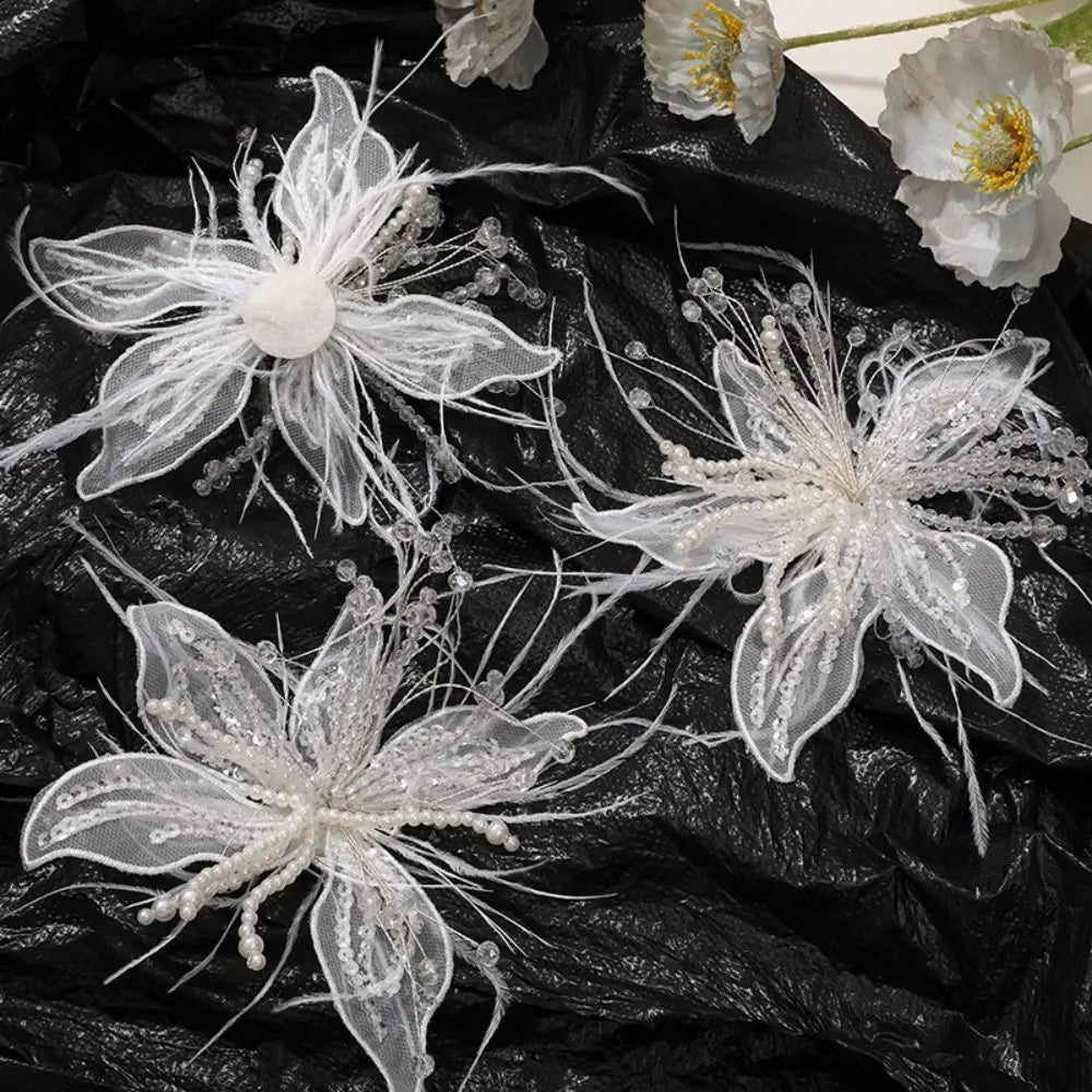 3D Organza Flower Patch Pearl Crystal DIY Sewing Embellishment