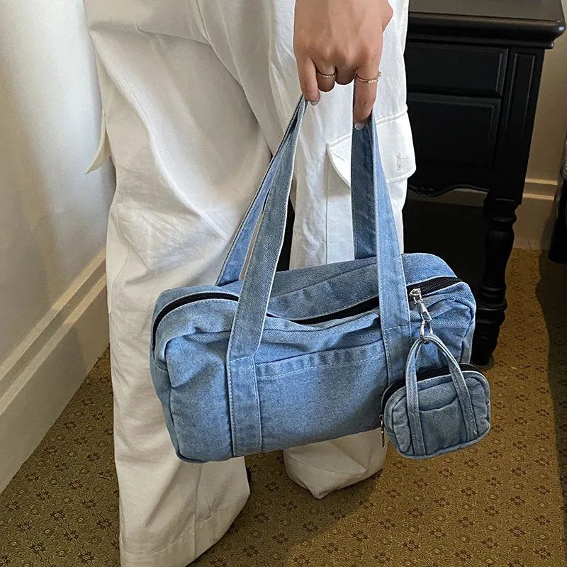 Women's Large Capacity Denim Shoulder Tote Bag | Casual Commuter
