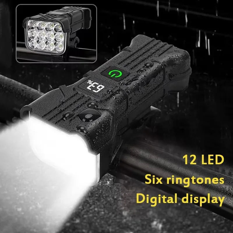 BUCKLOS 12 LED Bike Headlight USB Rechargeable + 140dB Horn