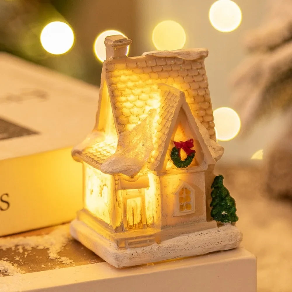 LED Miniature Christmas Village House Resin Ornament Decor