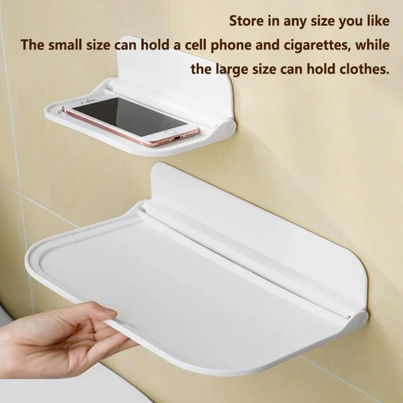 Foldable No Drill Wall Shelf Mounted Storage Rack Organizer
