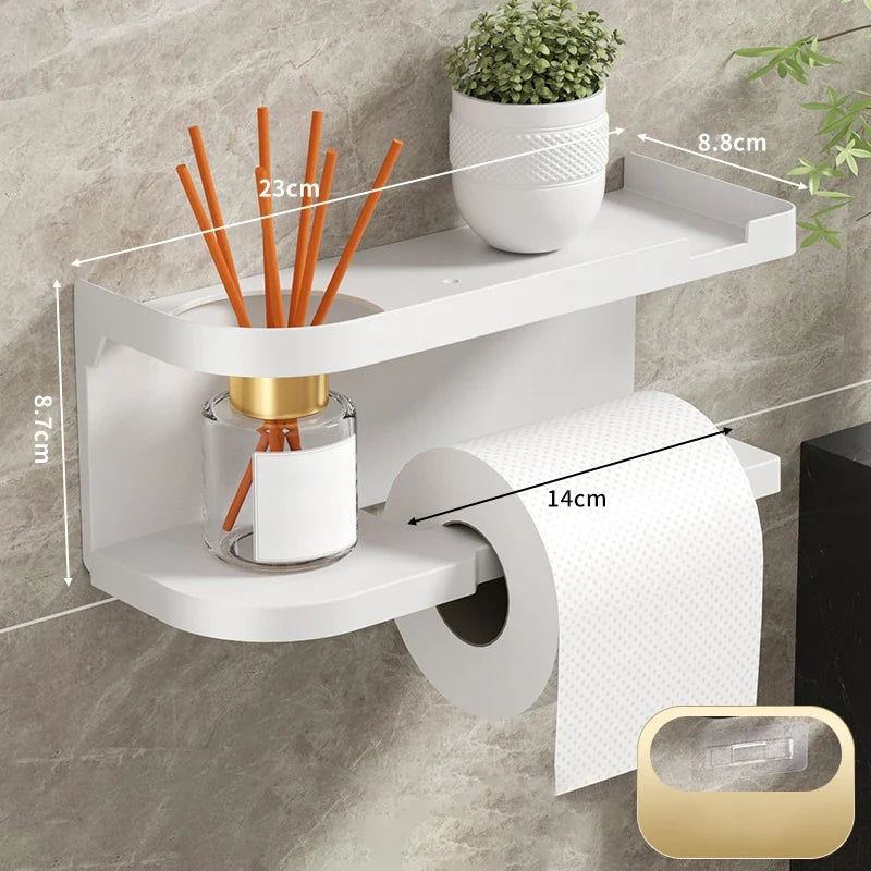 Wall-Mounted Toilet Paper Holder with Storage Shelf
