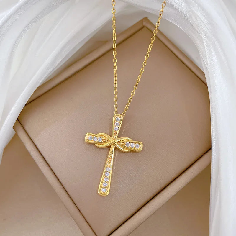 Women's Gold Cross Pendant Necklace | Stainless Steel Choker