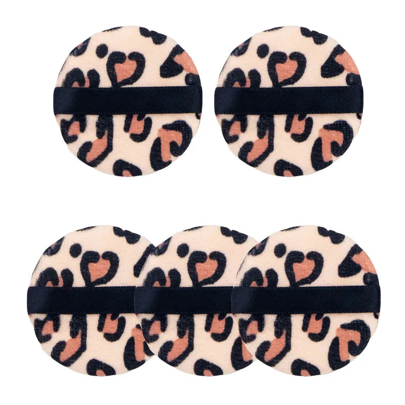 Leopard Print Velvet Powder Puff Set | 3 Shapes, Ribbon Strap
