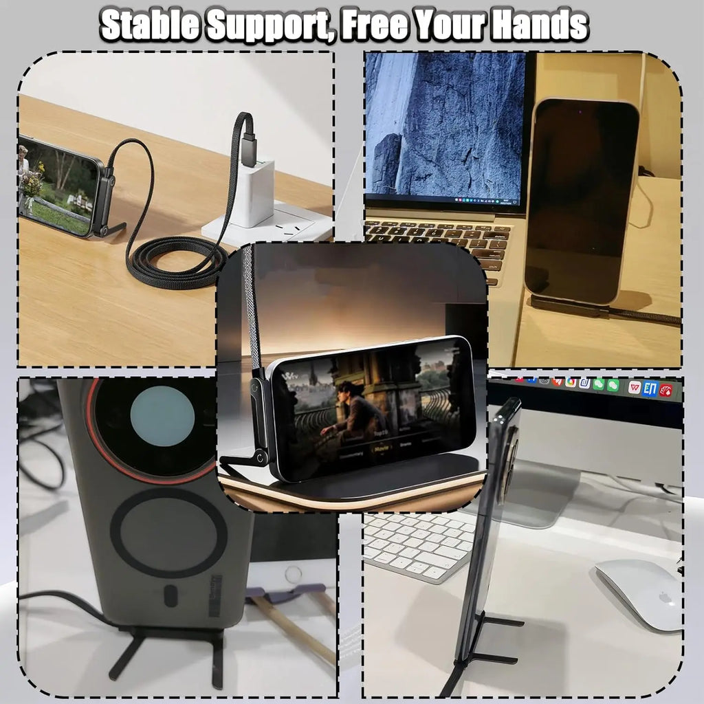240W USB-C Fast Charging Cable with Folding Phone Stand