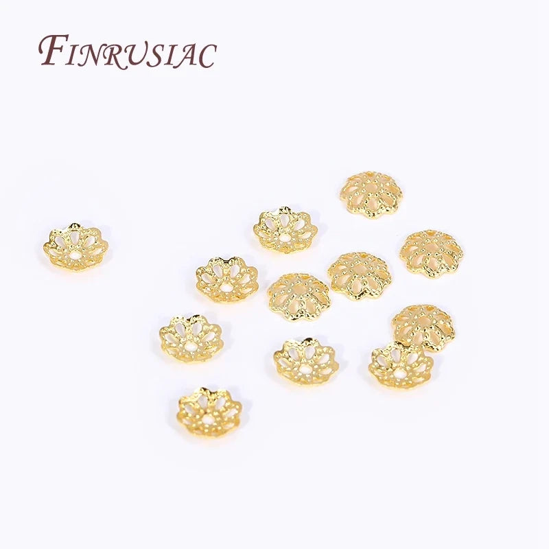 18K Gold Plated Brass Filigree Bead Caps 5/6/8mm | 50–100 pcs