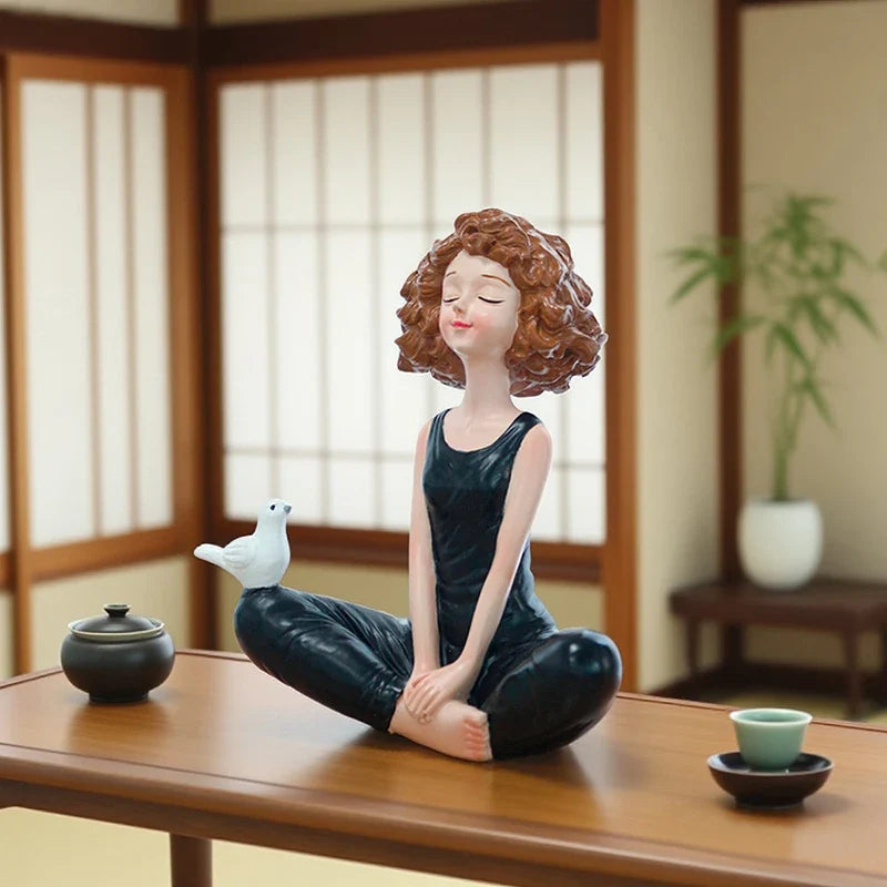 Yoga Girl Resin Figurine – Meditation Statue Desk Ornament