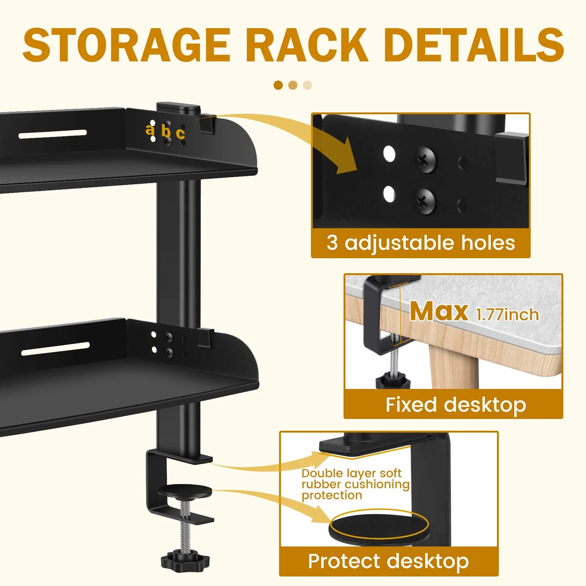 2-Tier Clamp-On Desk Shelf | Carbon Steel Desktop Organizer