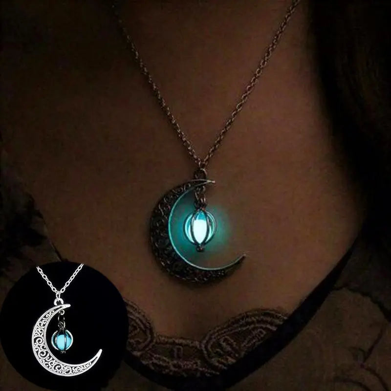 Silver-Tone Moon & Pumpkin Pendant Necklace | Light Luxury Style