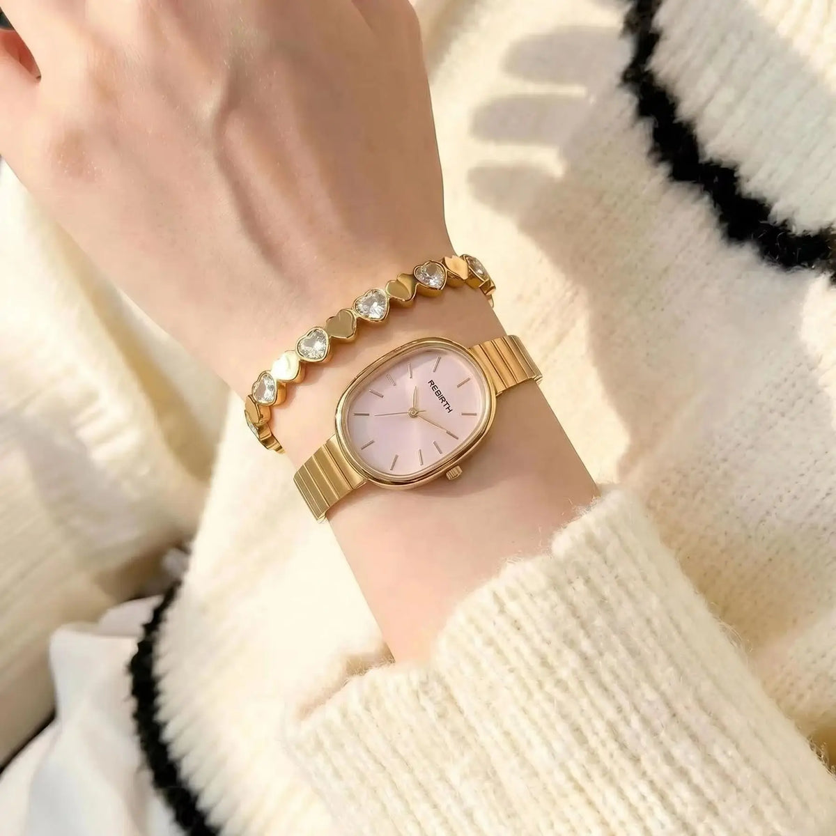 Women's Gold Watch & Bracelet Set – 2-Piece Quartz Fashion