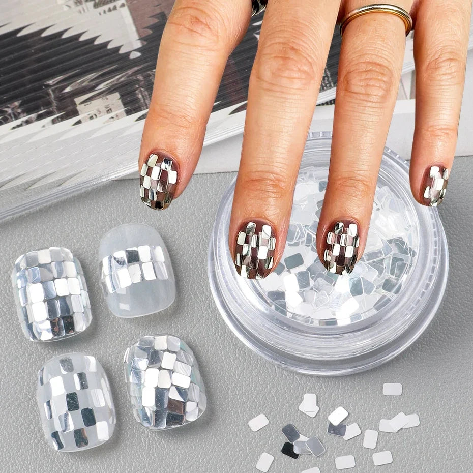 Holographic Square Silvery Nail Art Sequins | DIY Paillette