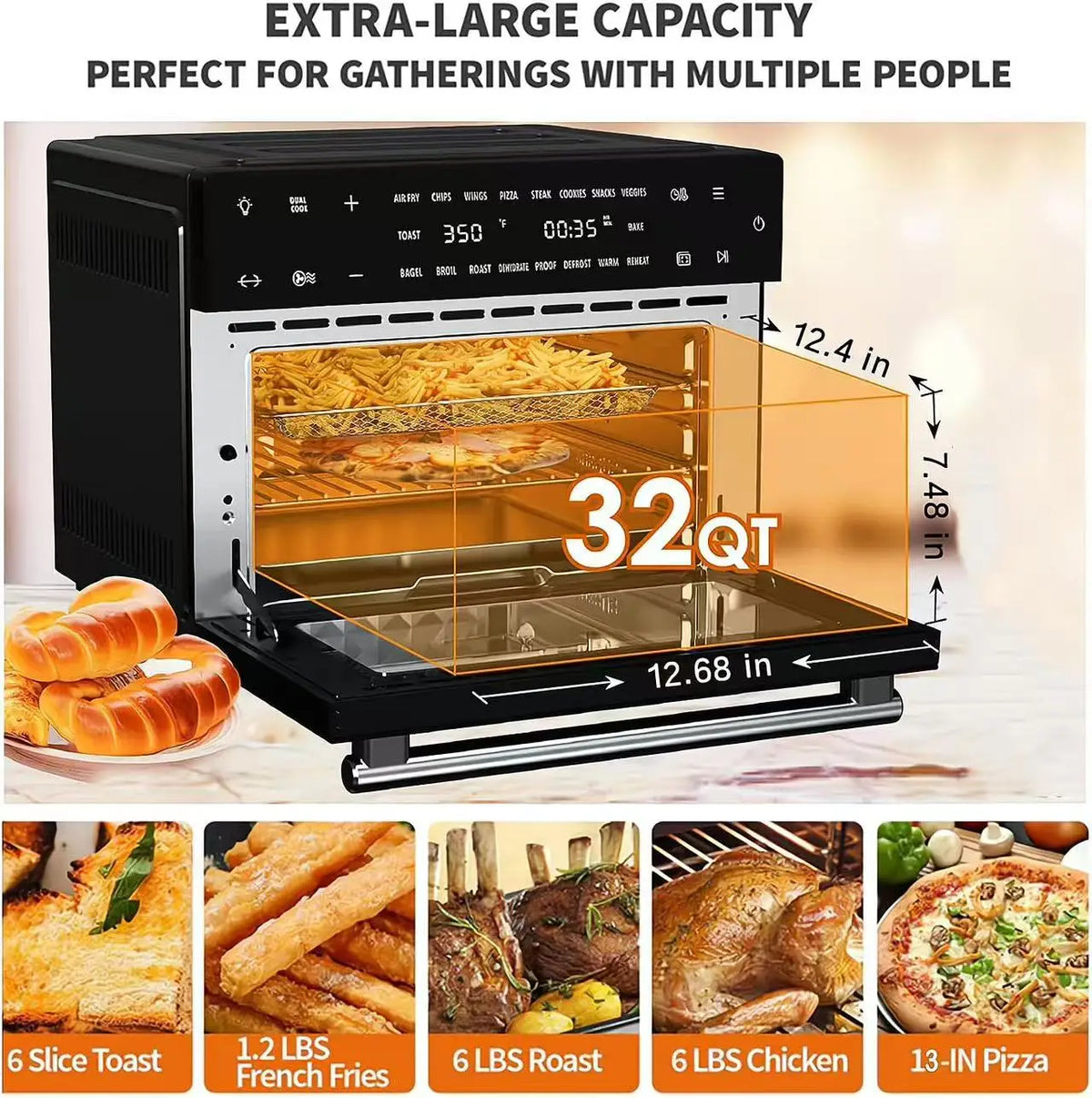 DUTRIEUX 18-in-1 Air Fryer Toaster Oven 32Qt | Rotisserie